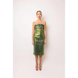 NEW AMYLYNN denim foil coated skirt in green